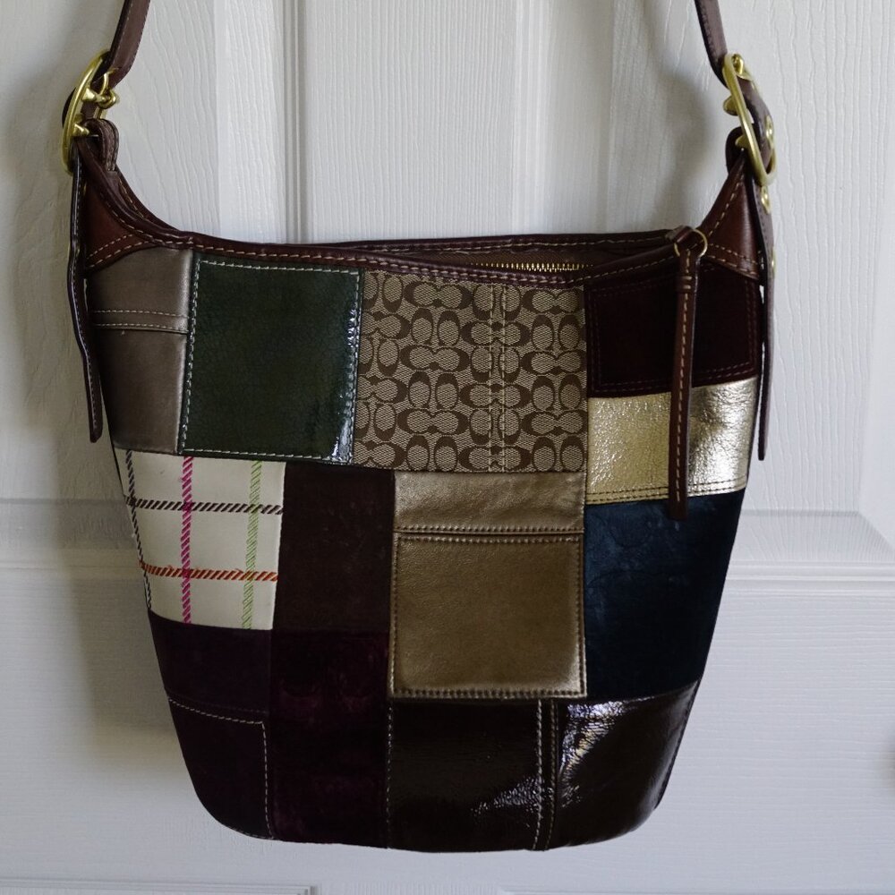 Coach Leather Patchwork Boho Bucket Shoulder Bag, Early 2000s, Y2K Style